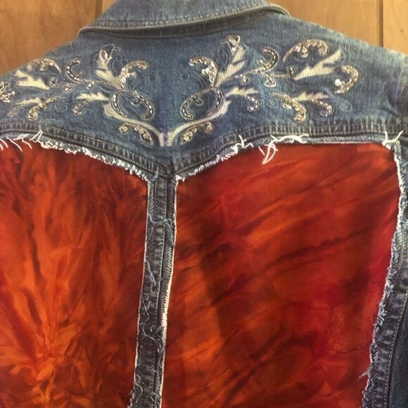 Tahari Navy Blue Cotton Denim Beaded Embellished Jean Jacket Customized - Picture 8 of 9